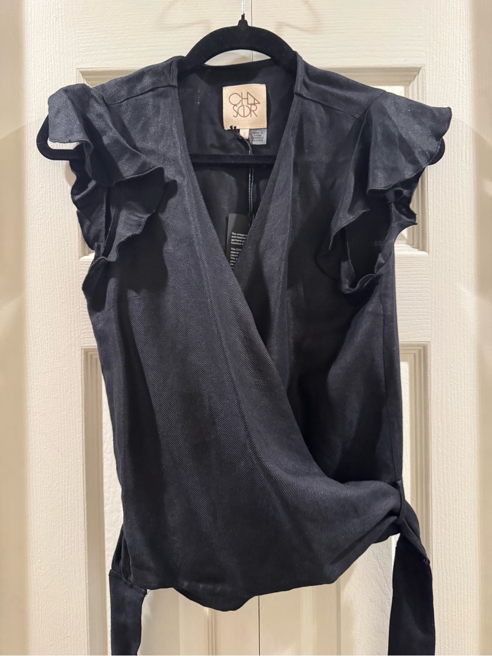 Chaser Black Wrap Ruffle Sleeve Top